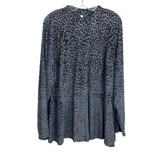 NEW Lane Bryant Gray & Black Leopard Velvet Burnout Long Sleeve Top - Size 26/28